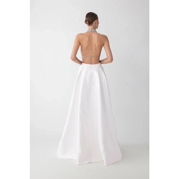 Sau Lee Satin Lucie Pleated Maxi Skirt White Women's Size 6 - Picture 3 of 11